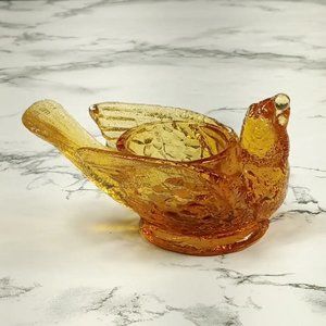 Degenhart Glass Bird & Berry Trinket Paperweight Open Salt Vtg